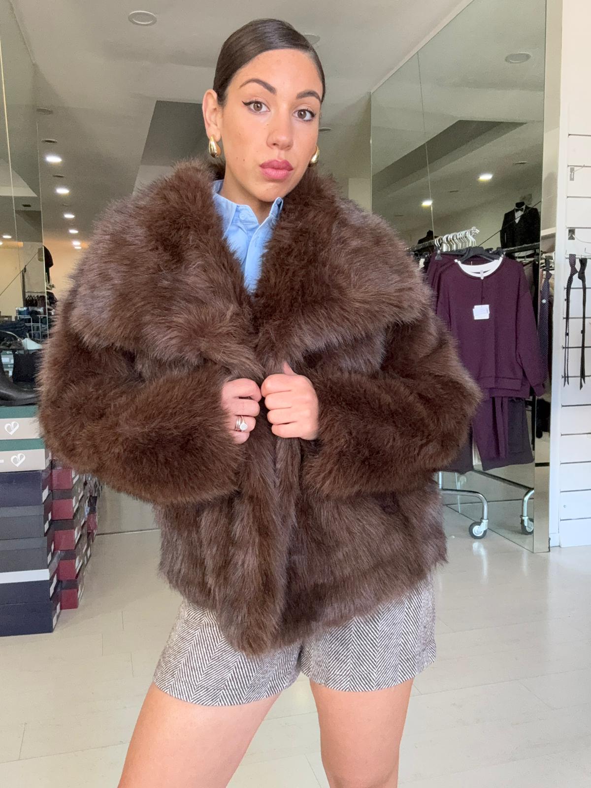 giacca eco pelliccia collo sciallato