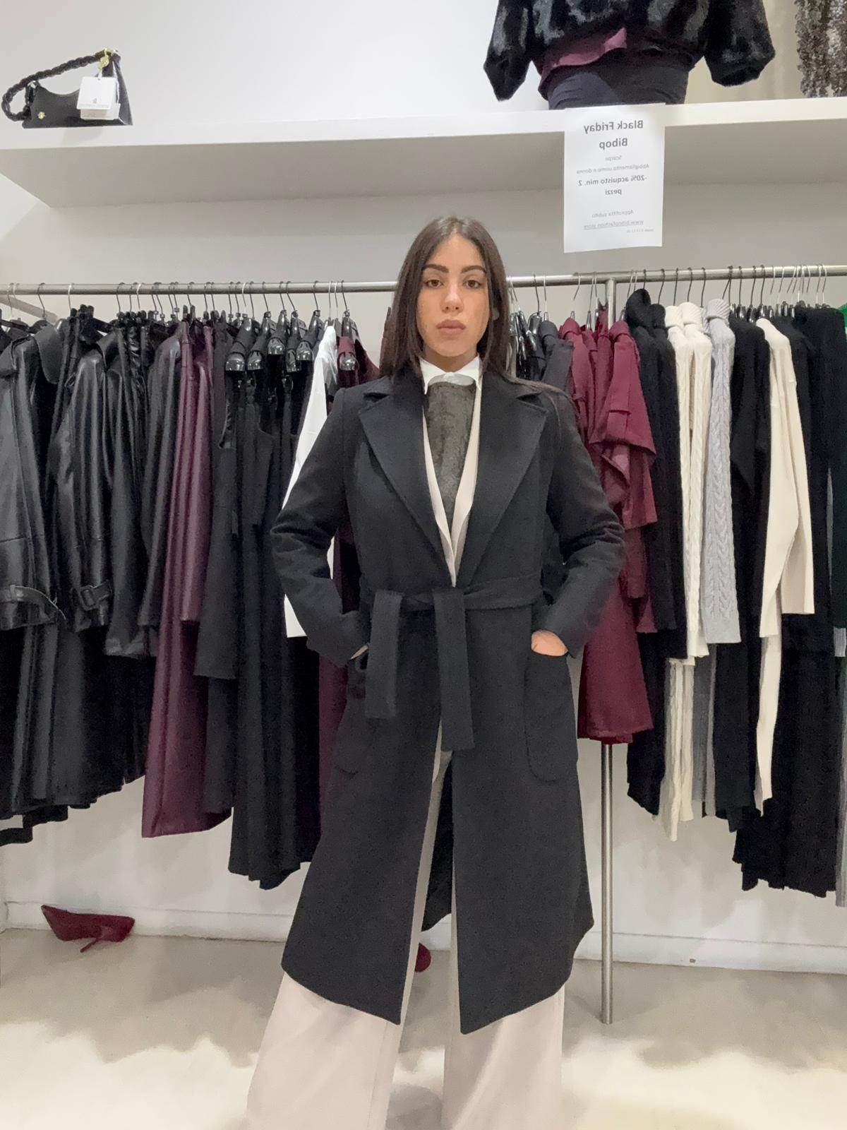 Cappotto lungo vestaglia in tessuto diagonale caldo