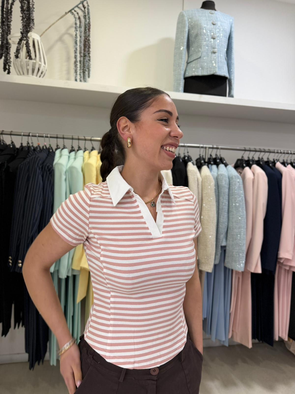 Polo a Righe Crop – Donna