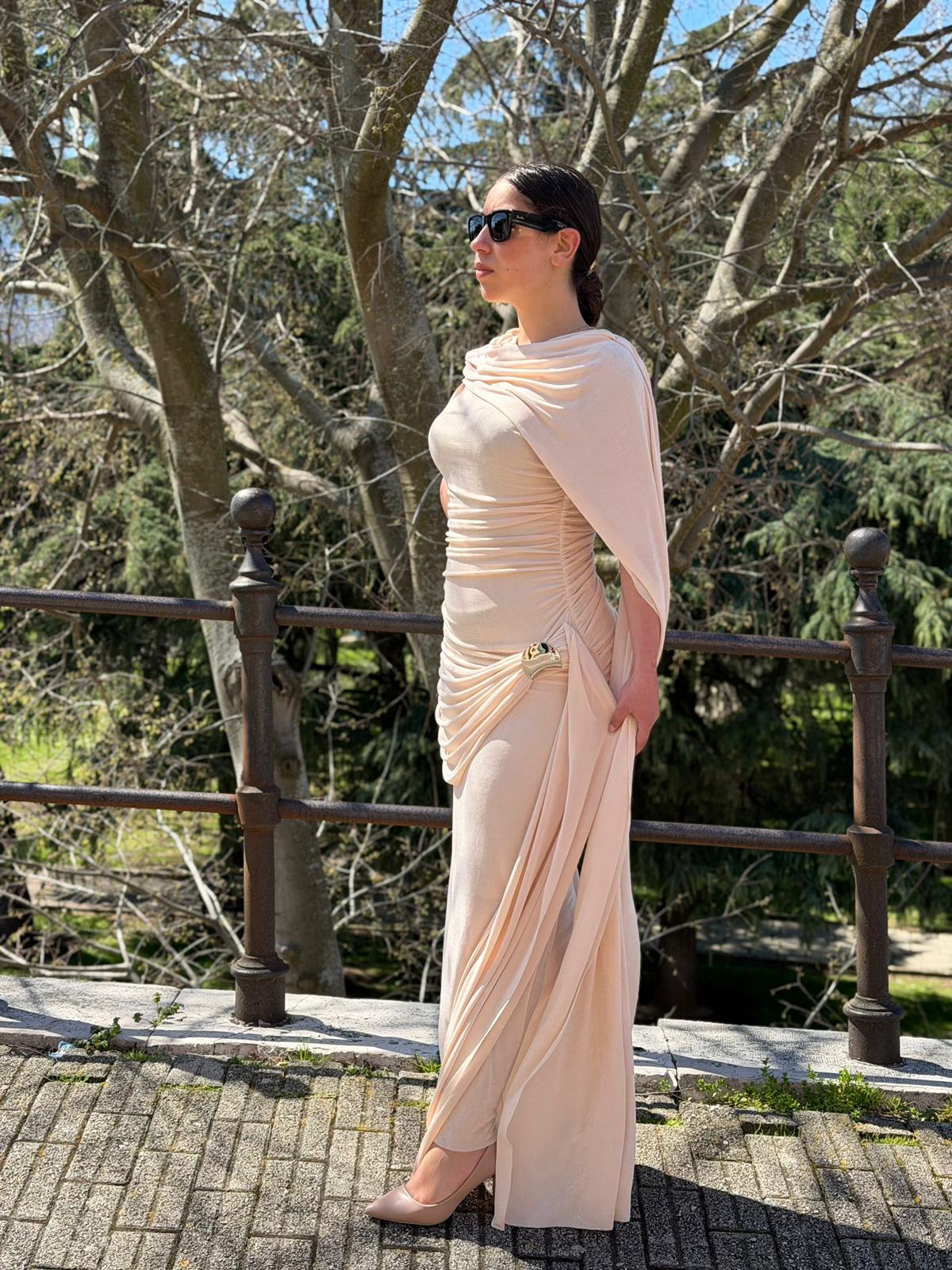 Abito Lungo Donna con Drappeggio