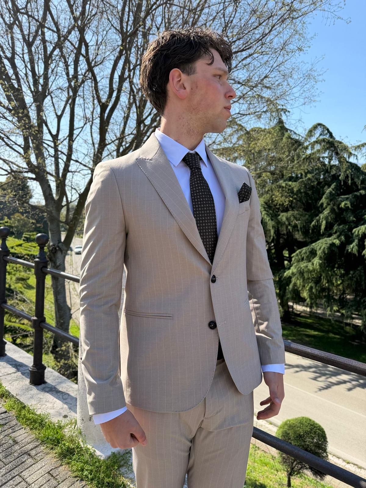 Abito Uomo Gessato Modello Michelangelo – Petto a Lancia Slim Sartoriale