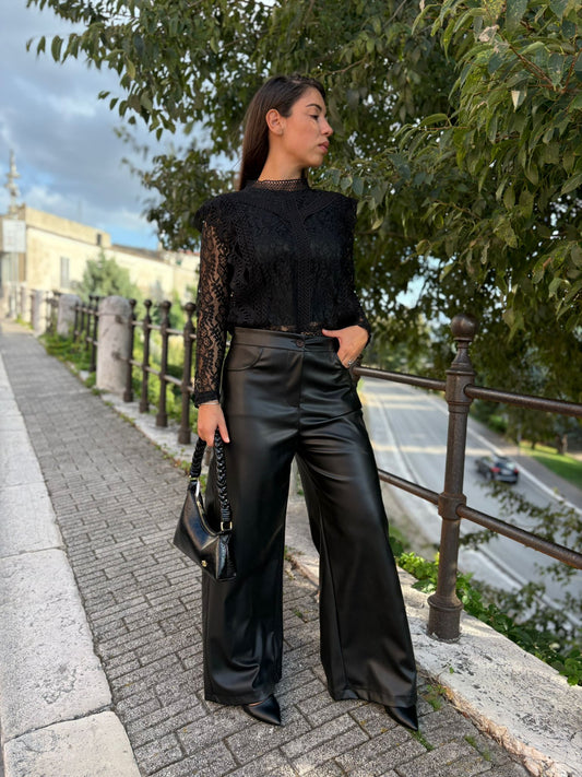 Pantalone palazzo eco pelle