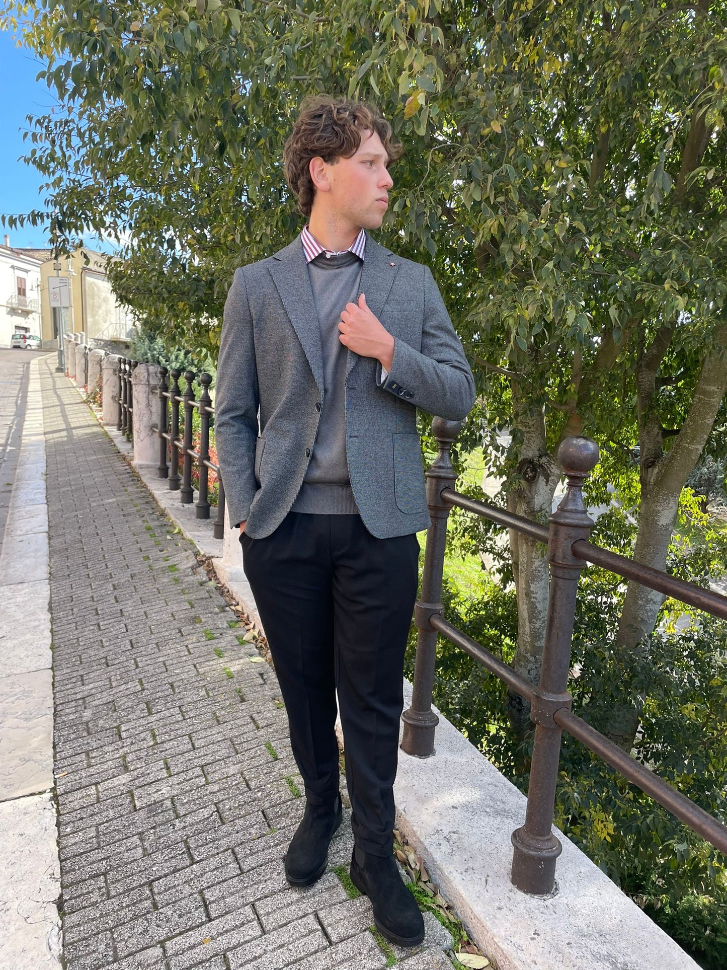 Giacca uomo in micro pied de poule, modello blazer dal taglio sartoriale