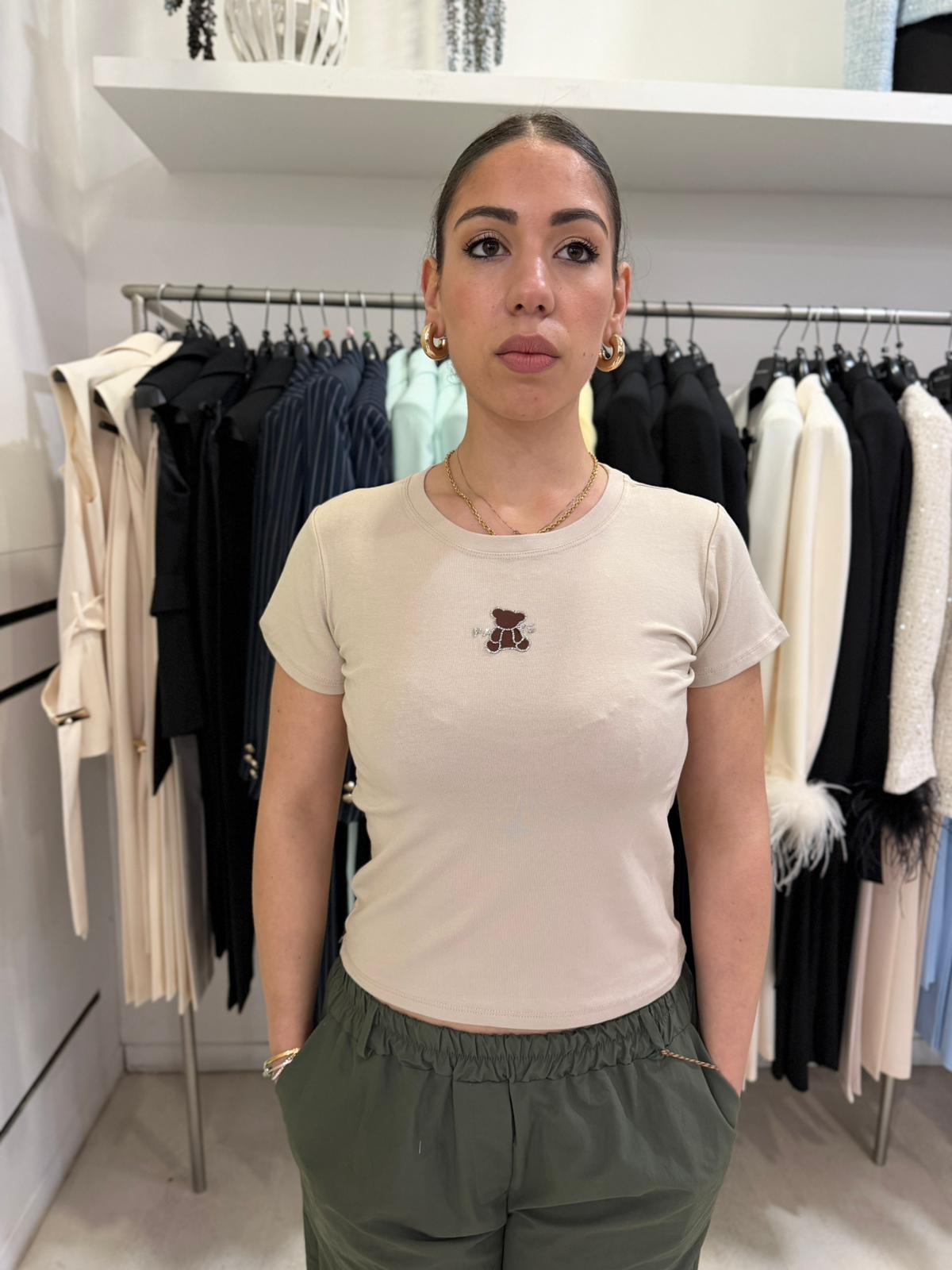 Maglia Crop Teddy con Strass – Donna