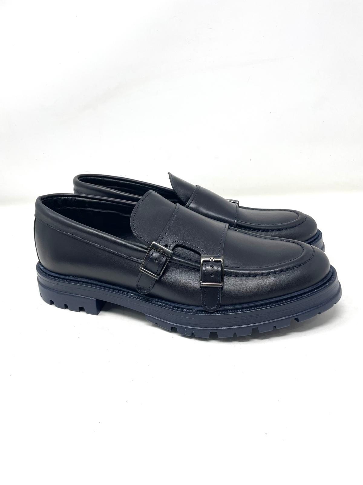 Mocassino doppia fibbia fondo vibram in vera pelle made in italy