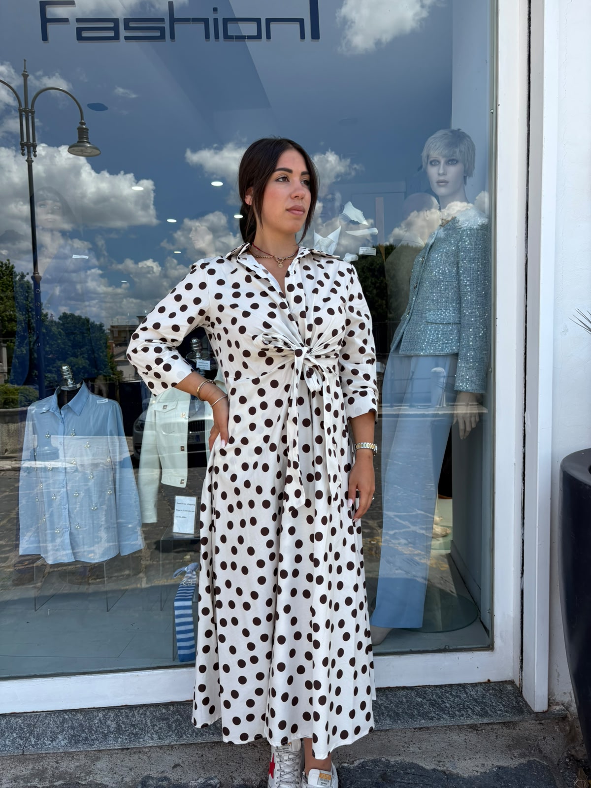 Abito Lungo Donna a Pois in Cotone