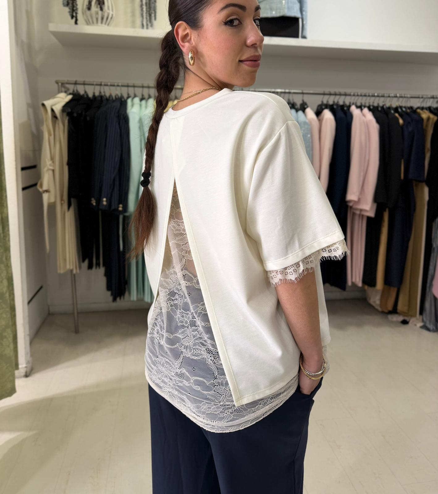 Felpa Mezza Manica con Pizzo – Donna