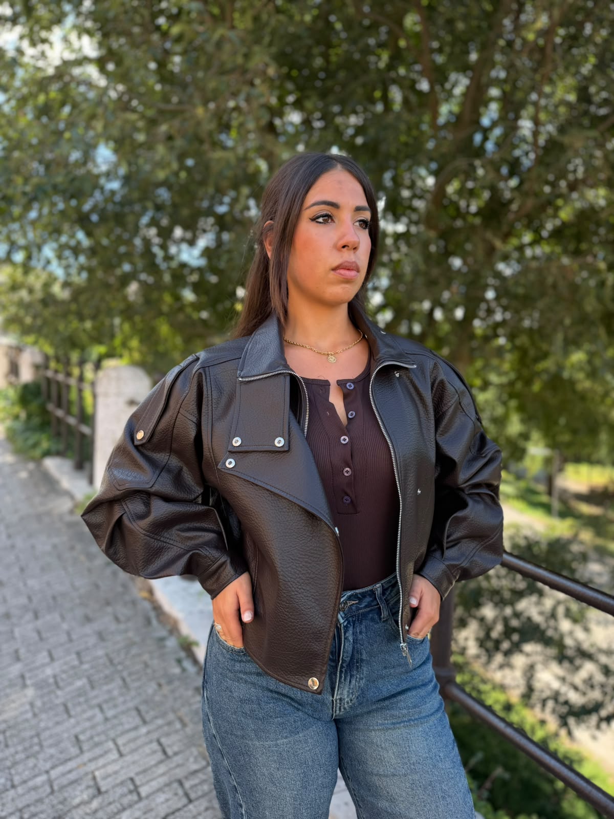Giubbotto Donna in Ecopelle con Elastico