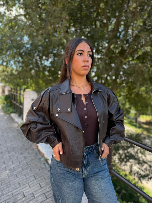 Giubbotto Donna in Ecopelle con Elastico