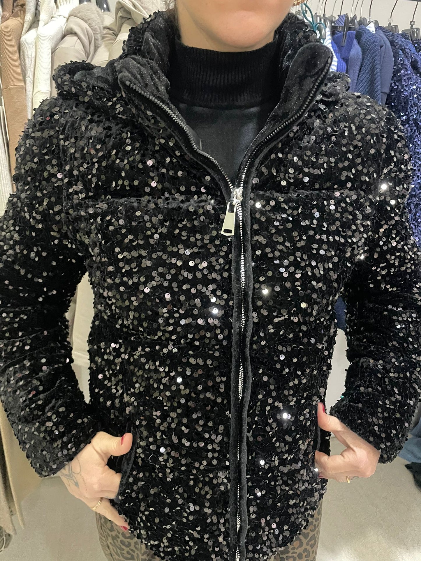 piumino velluto con paillettes