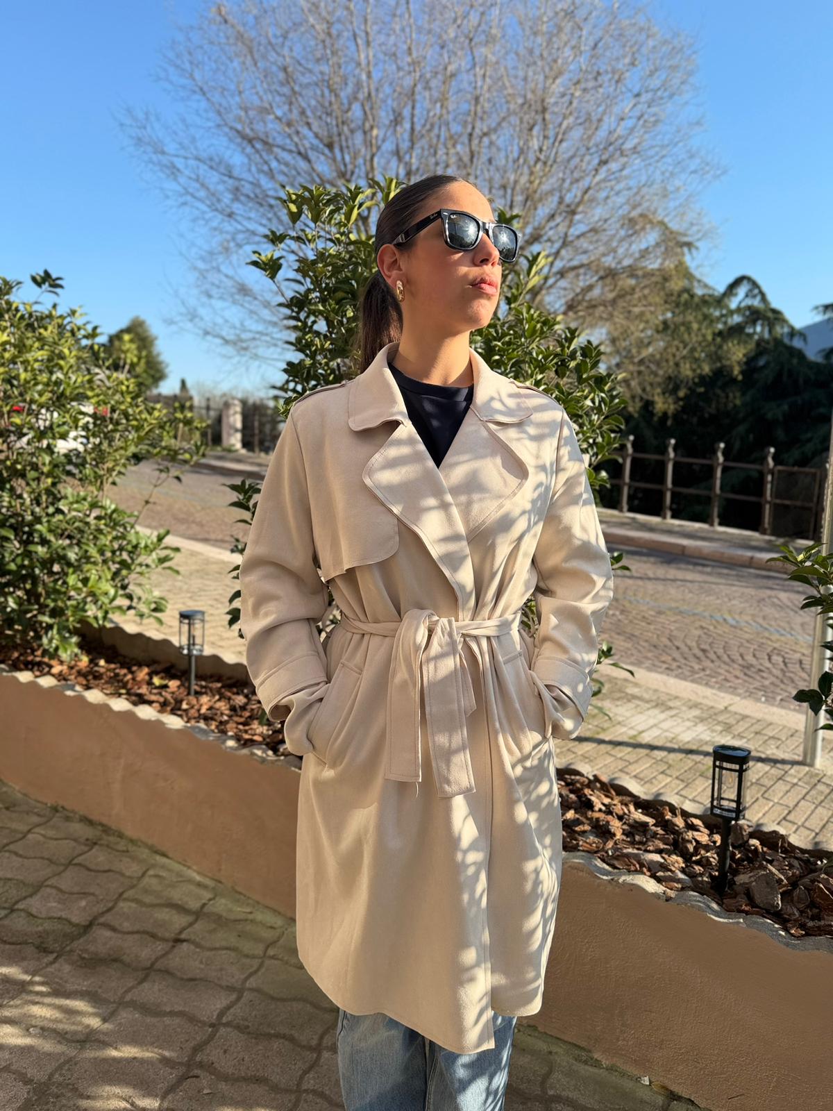 Trench Donna in Eco Camoscio con cintura a vestaglia