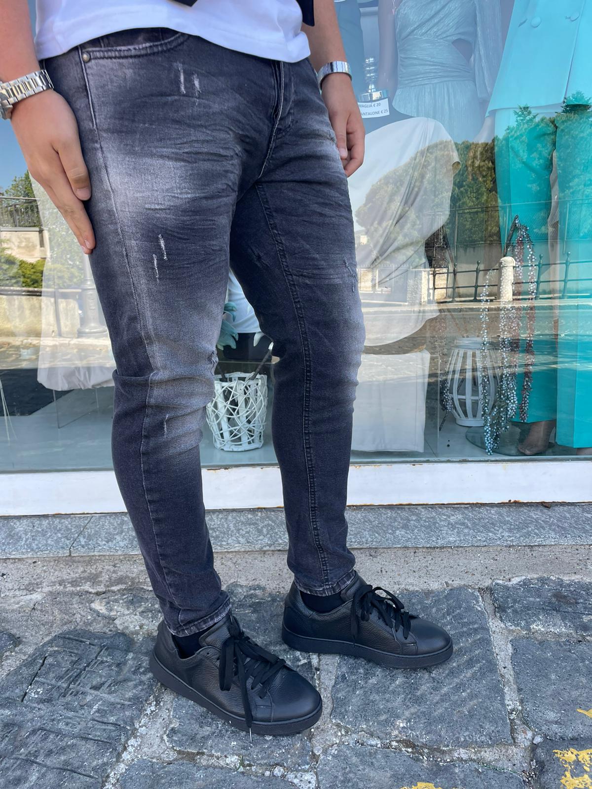 jeans nero slavato strappetti uomo slim fit