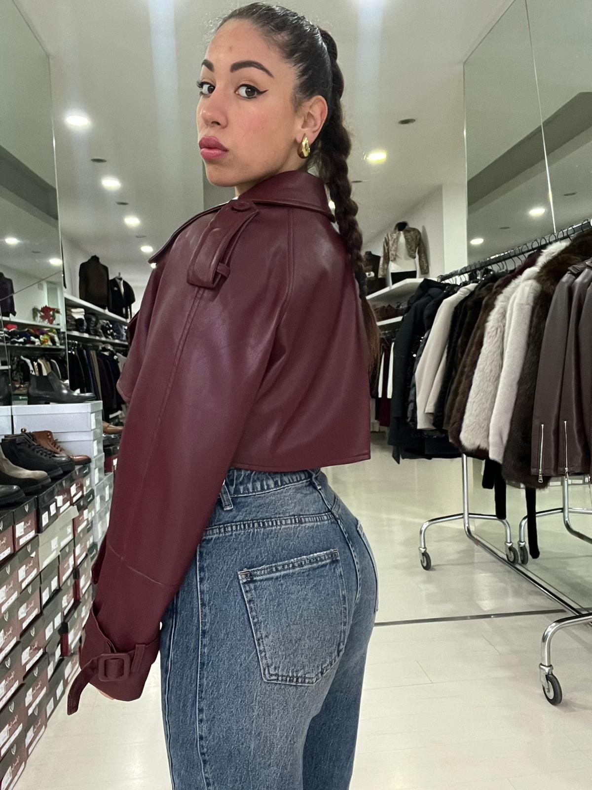 Trench chiodo donna crop over in ecopelle