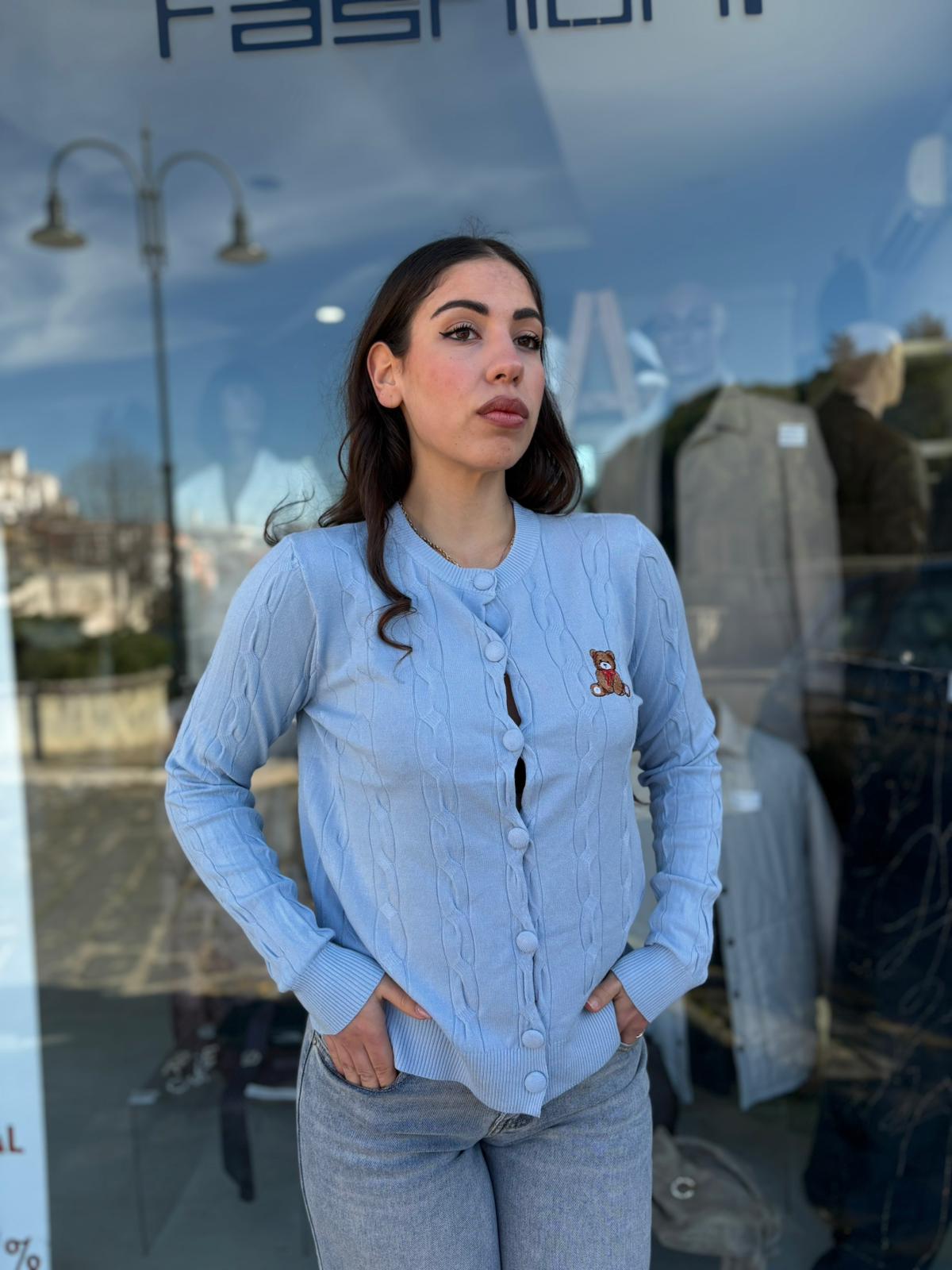 Cardigan Treccia con Orsi in Filo da Donna