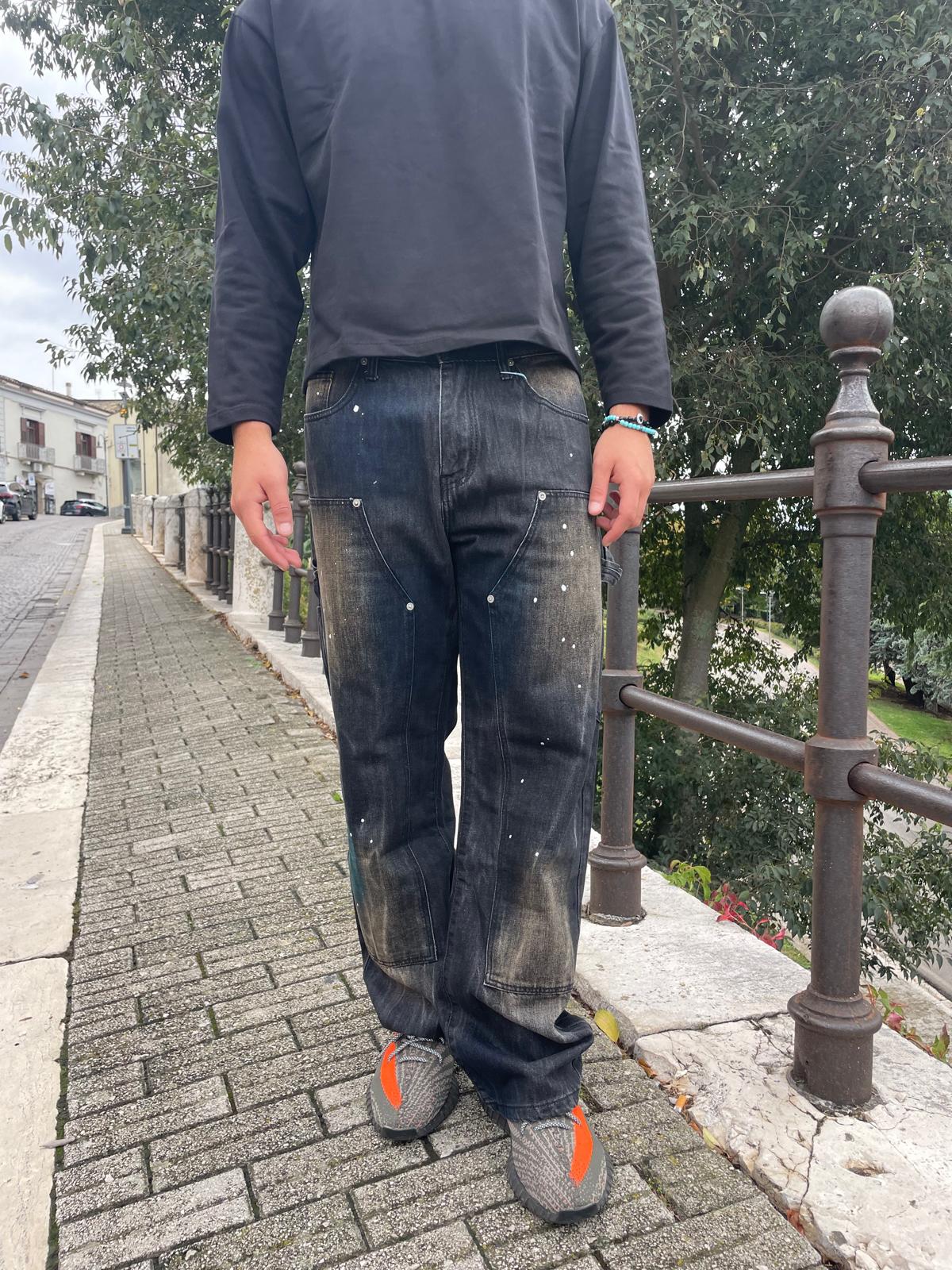 JEANS UOMO BAGGY GRIGIO CON EFFETTO SPRUZZO