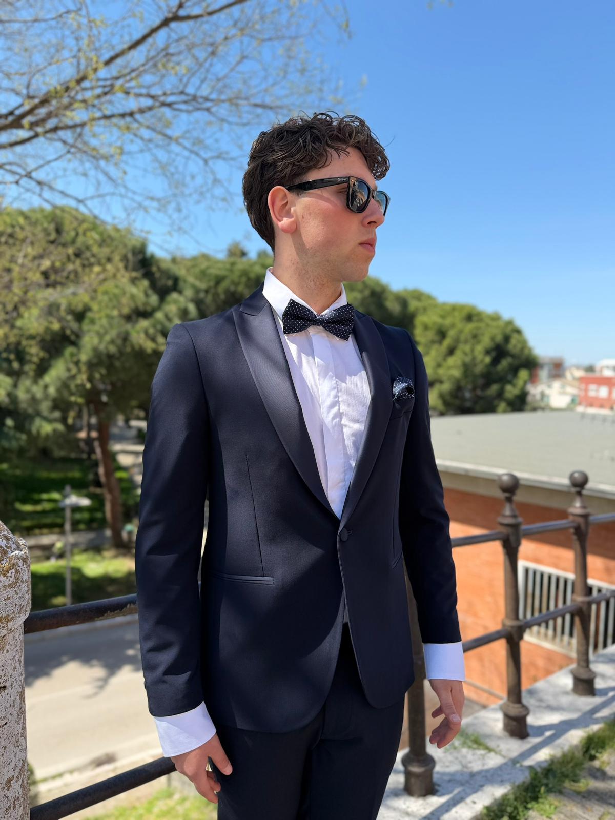 Abito Uomo con Revers a Lancia in Raso – Modello Monet S17 Milano Slim Fit