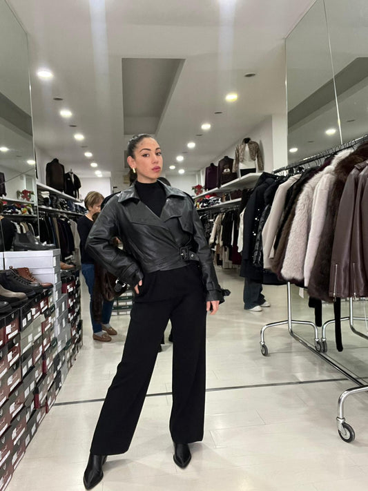 Trench chiodo donna crop over in ecopelle