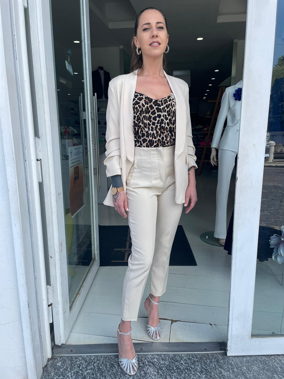 High-waisted stitching trousers