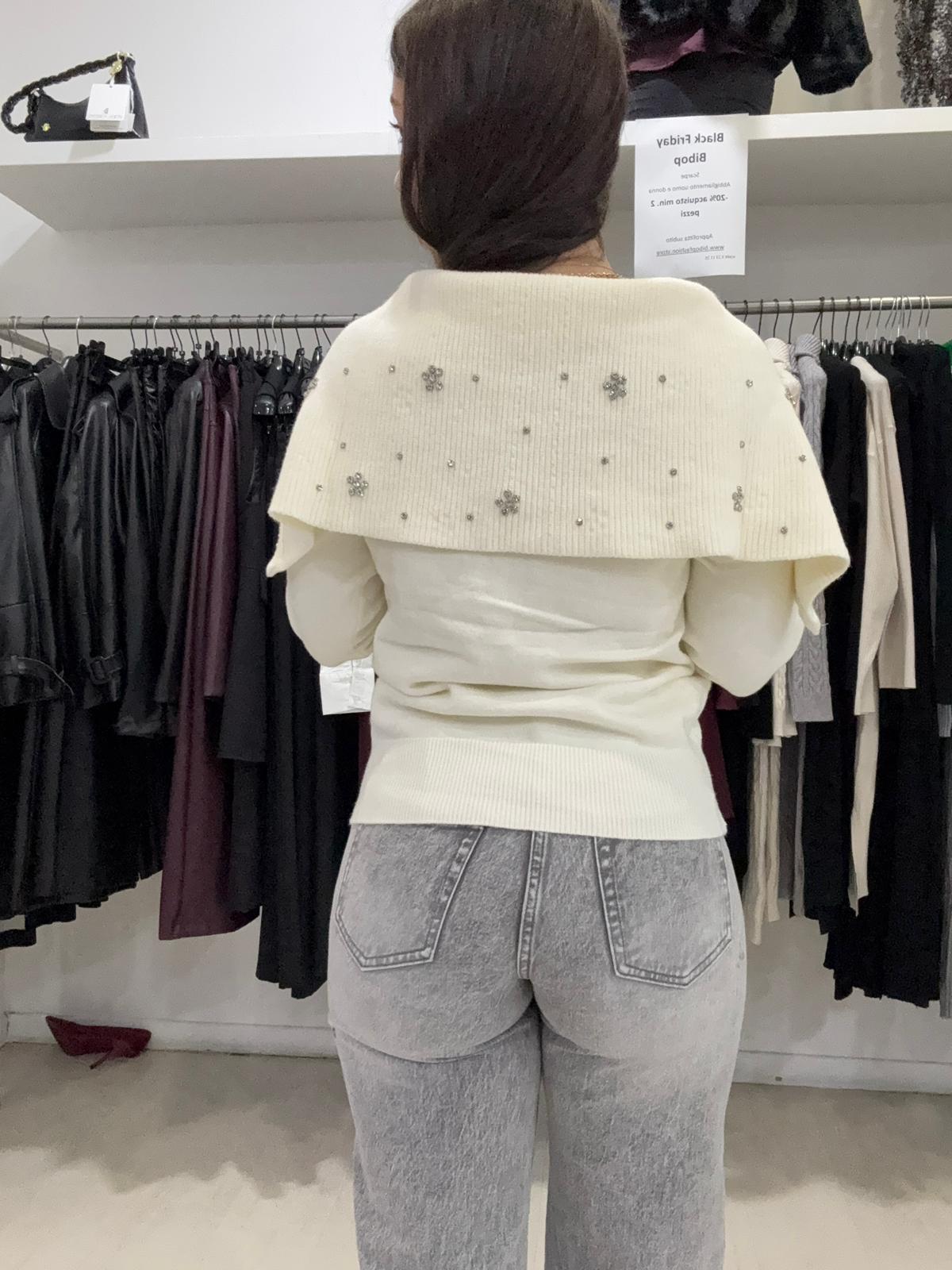 Maglia con Zip, Colletto e Strass