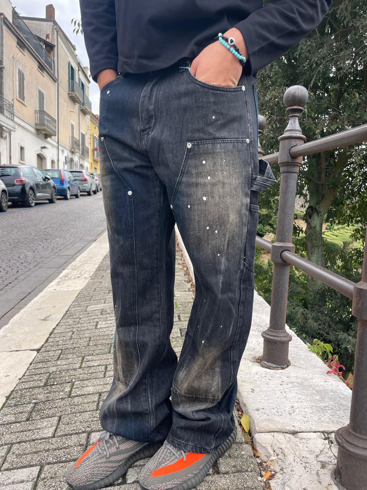 JEANS UOMO BAGGY GRIGIO CON EFFETTO SPRUZZO