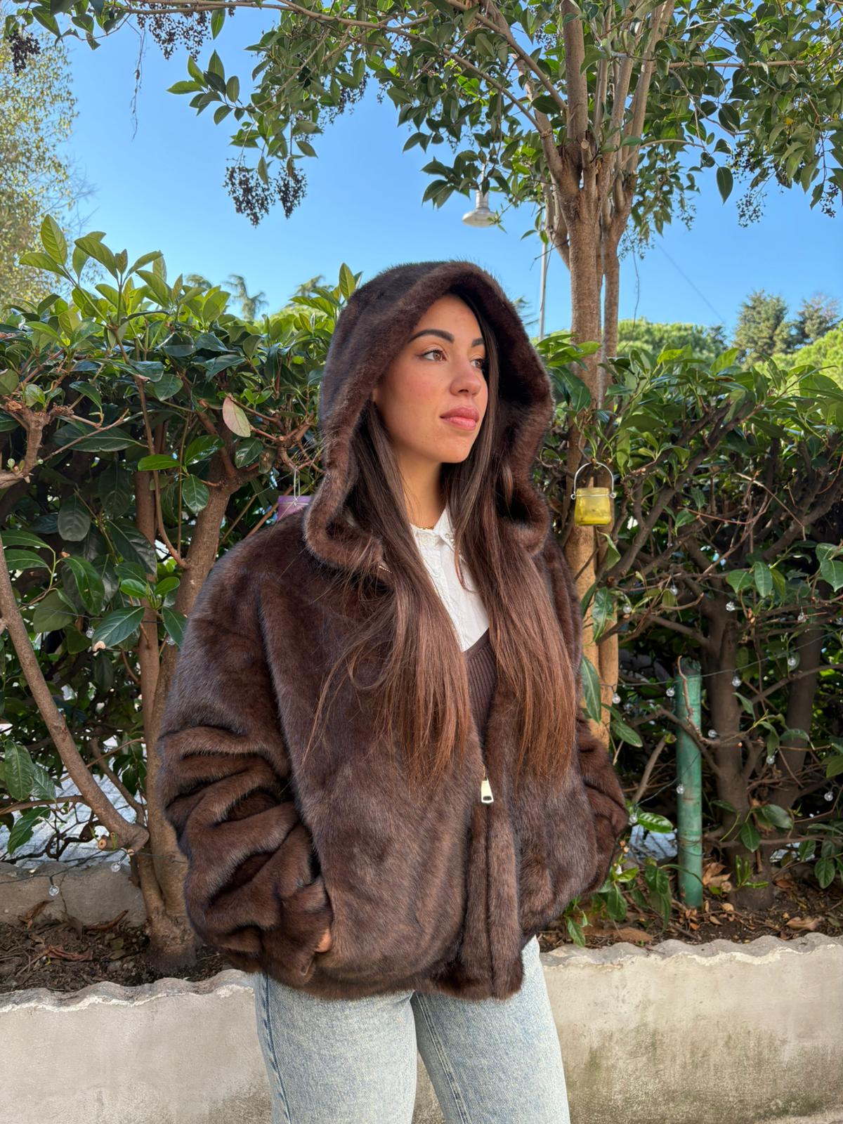 Giacca Donna in Eco-Pelliccia con Cappuccio