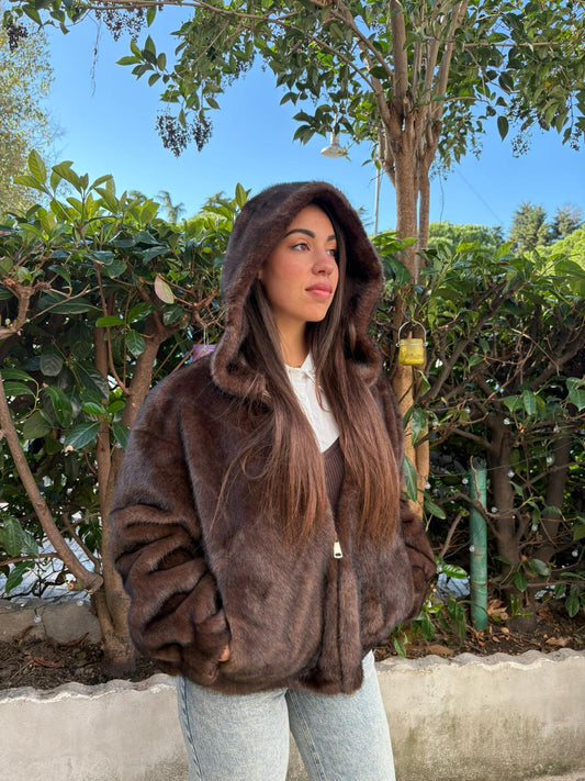Giacca Donna in Eco-Pelliccia con Cappuccio