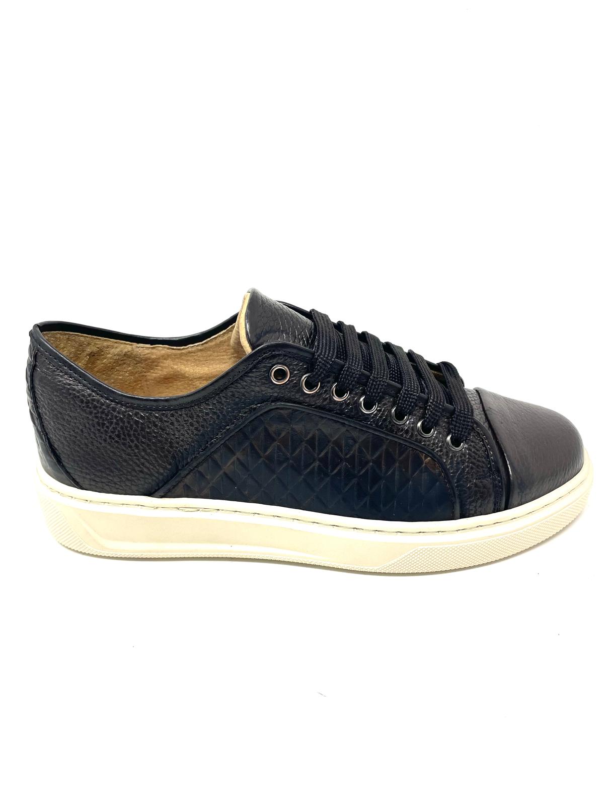 Sneakers in Vera Pelle con Stampa a Rombi fondo beige
