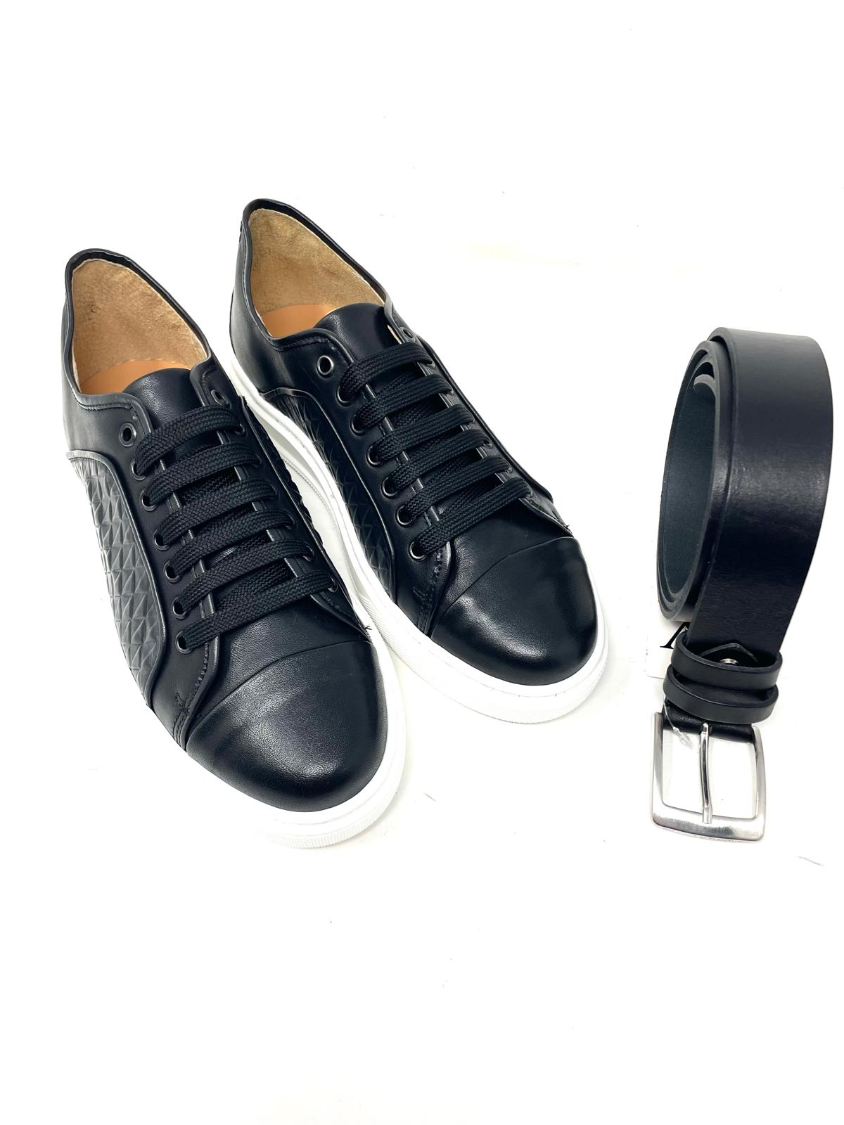Sneakers in Vera Pelle con Stampa a Rombi