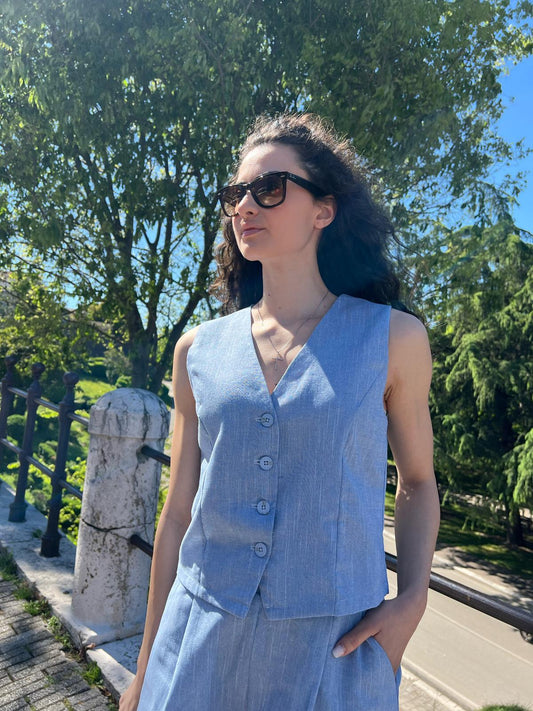 Gilet Gessato Effetto Lino – Donna
