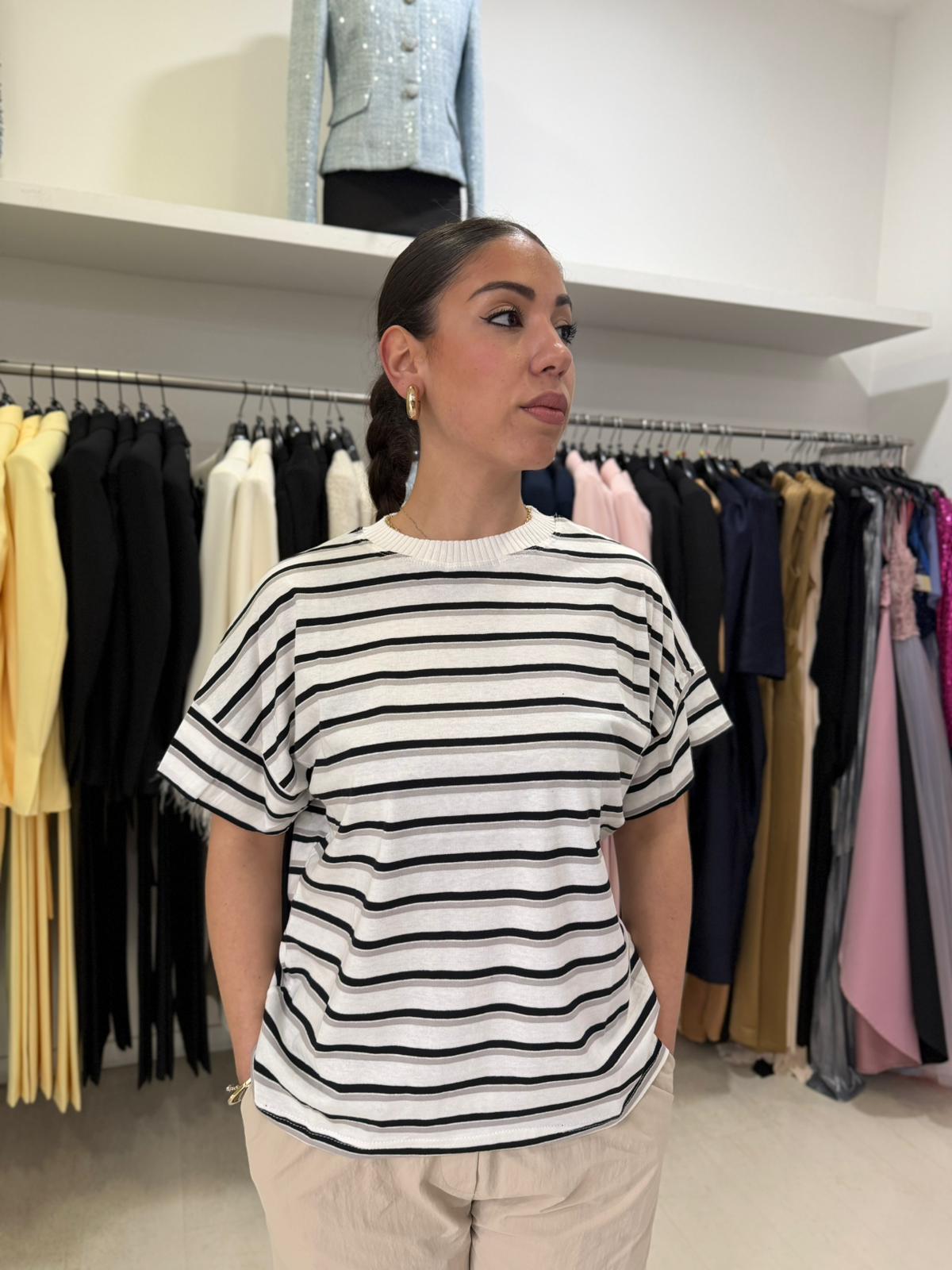 Maglia a Righe con Colletto in Filo – Donna