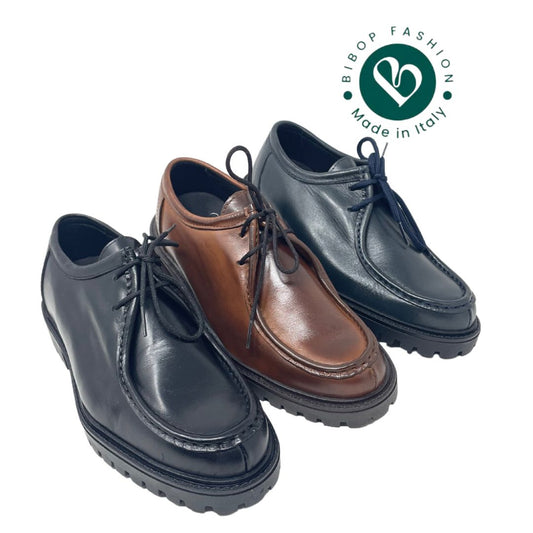 Scarpa modello ingegnere cucita a mano in vera pelle made in italy