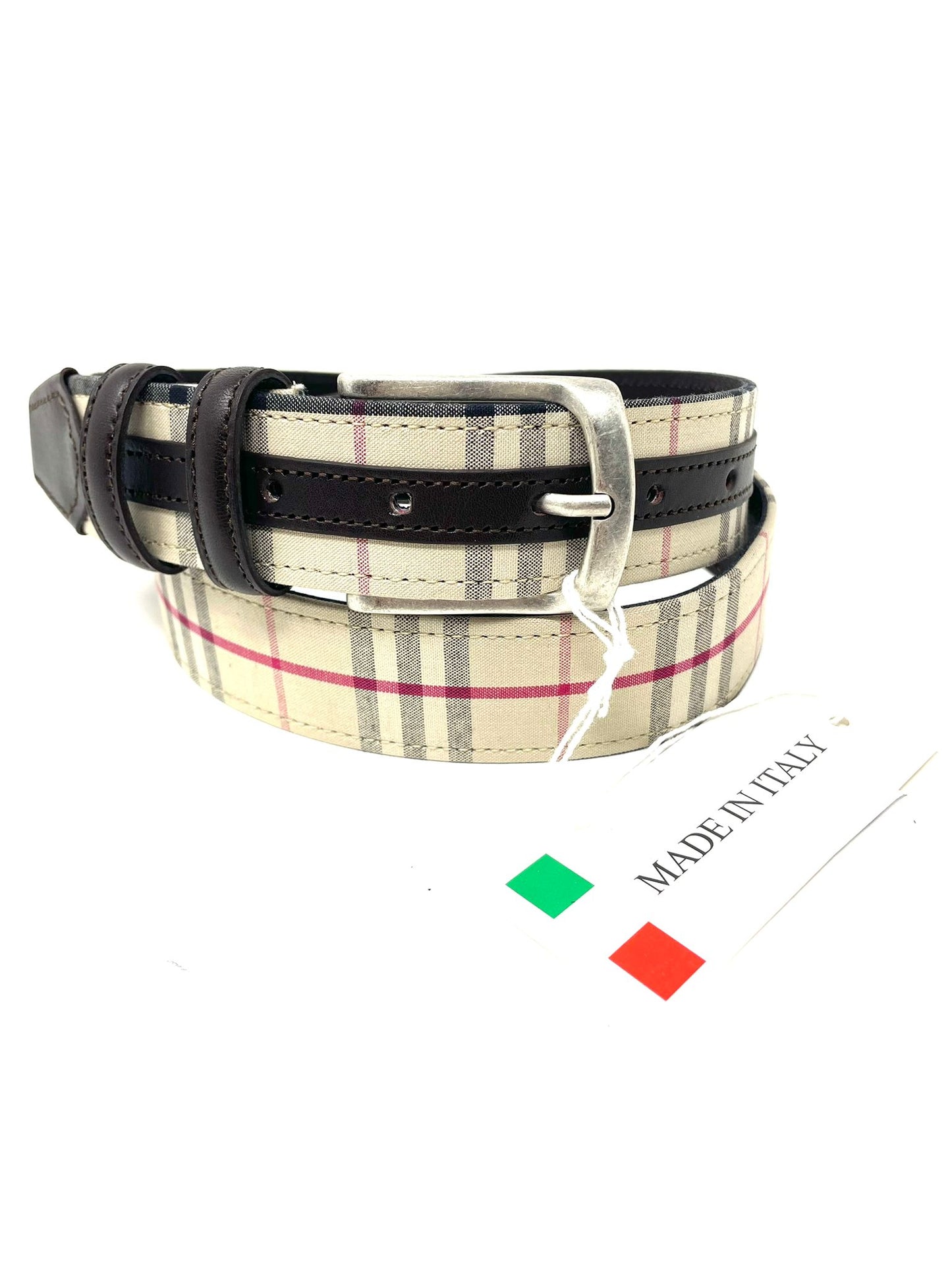 Cintura in Tessuto e Pelle a Quadri – Made in Italy
