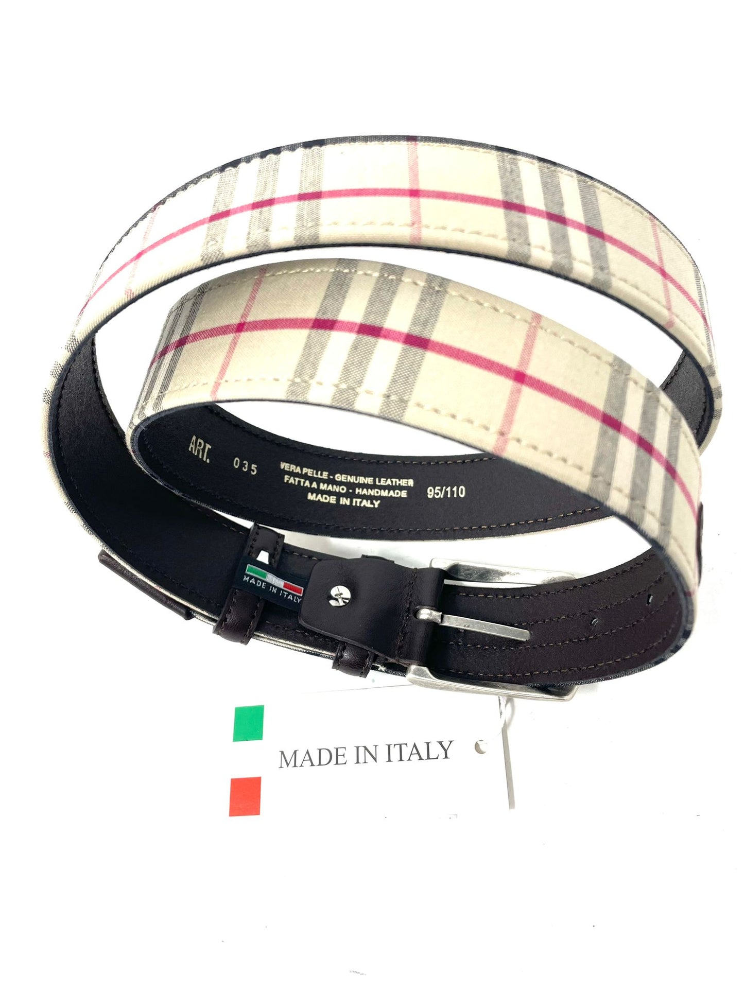 Cintura in Tessuto e Pelle a Quadri – Made in Italy