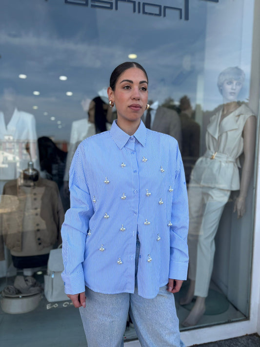 Camicia Donna Rigata con Perle