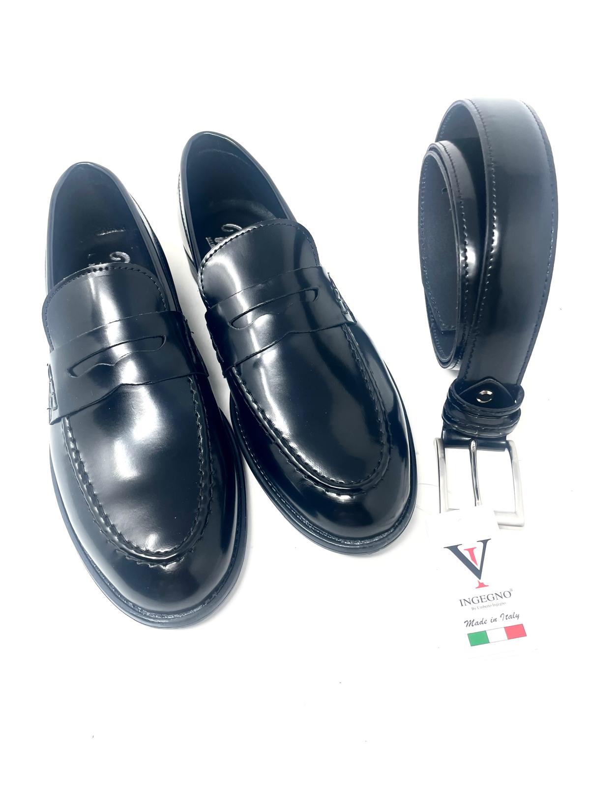 Mocassino college in pelle abrasivata Made in Italy fondo gomma