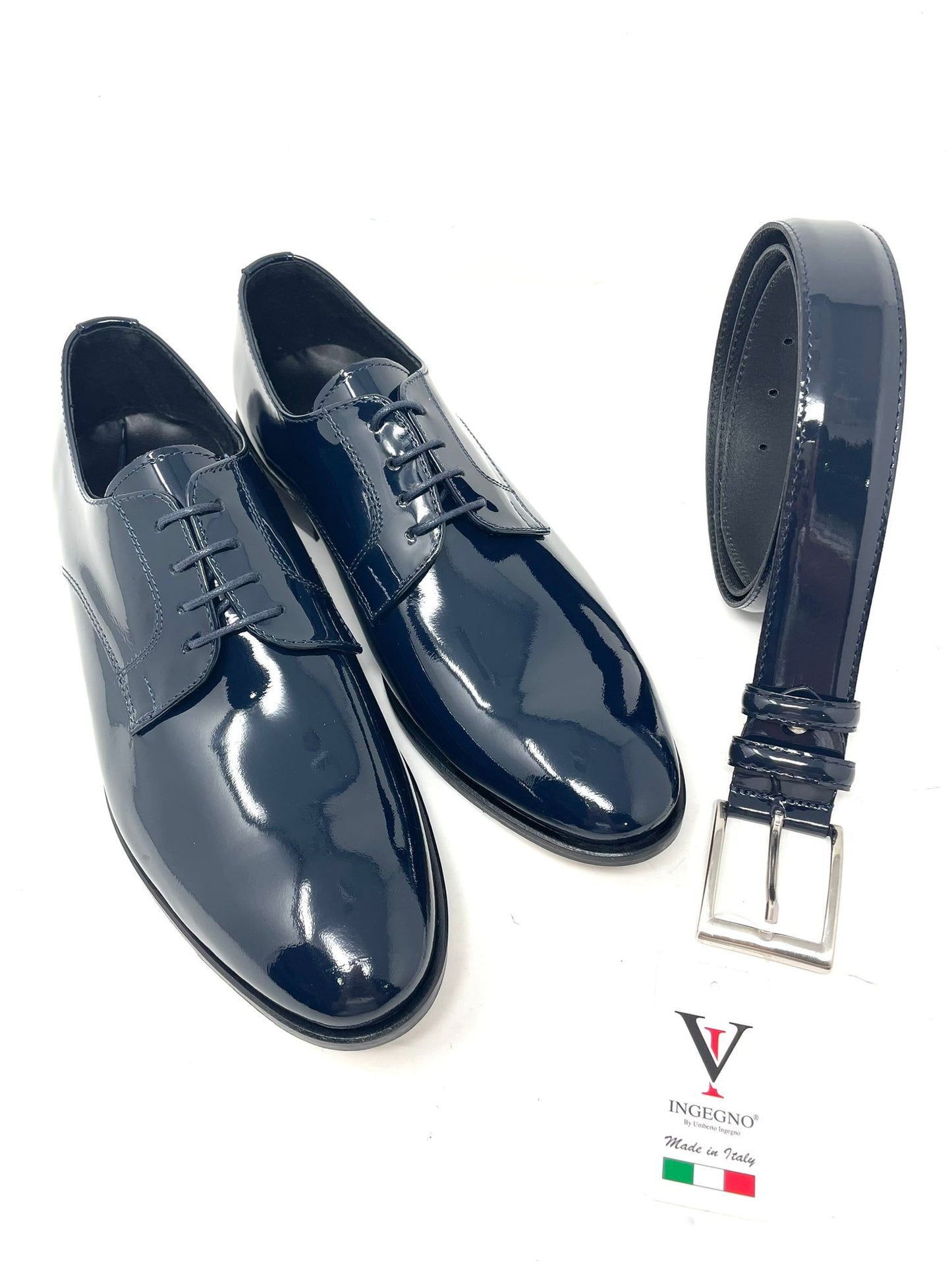 Stringata cerimonia vera pelle made in italy vernice con fondo cuoio cucito