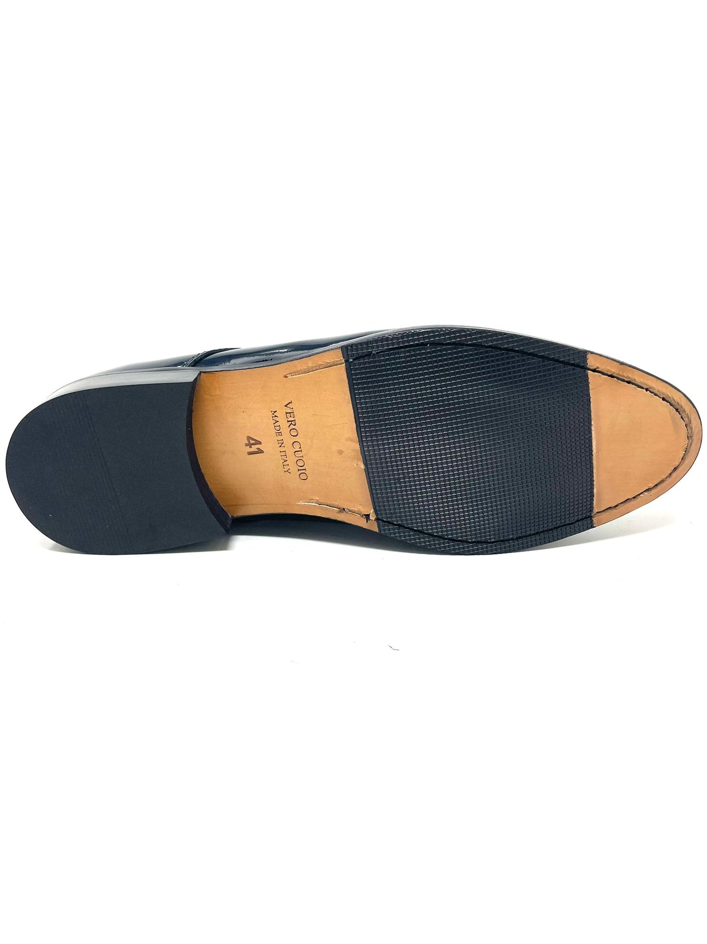 Stringata cerimonia vera pelle made in italy vernice con fondo cuoio cucito