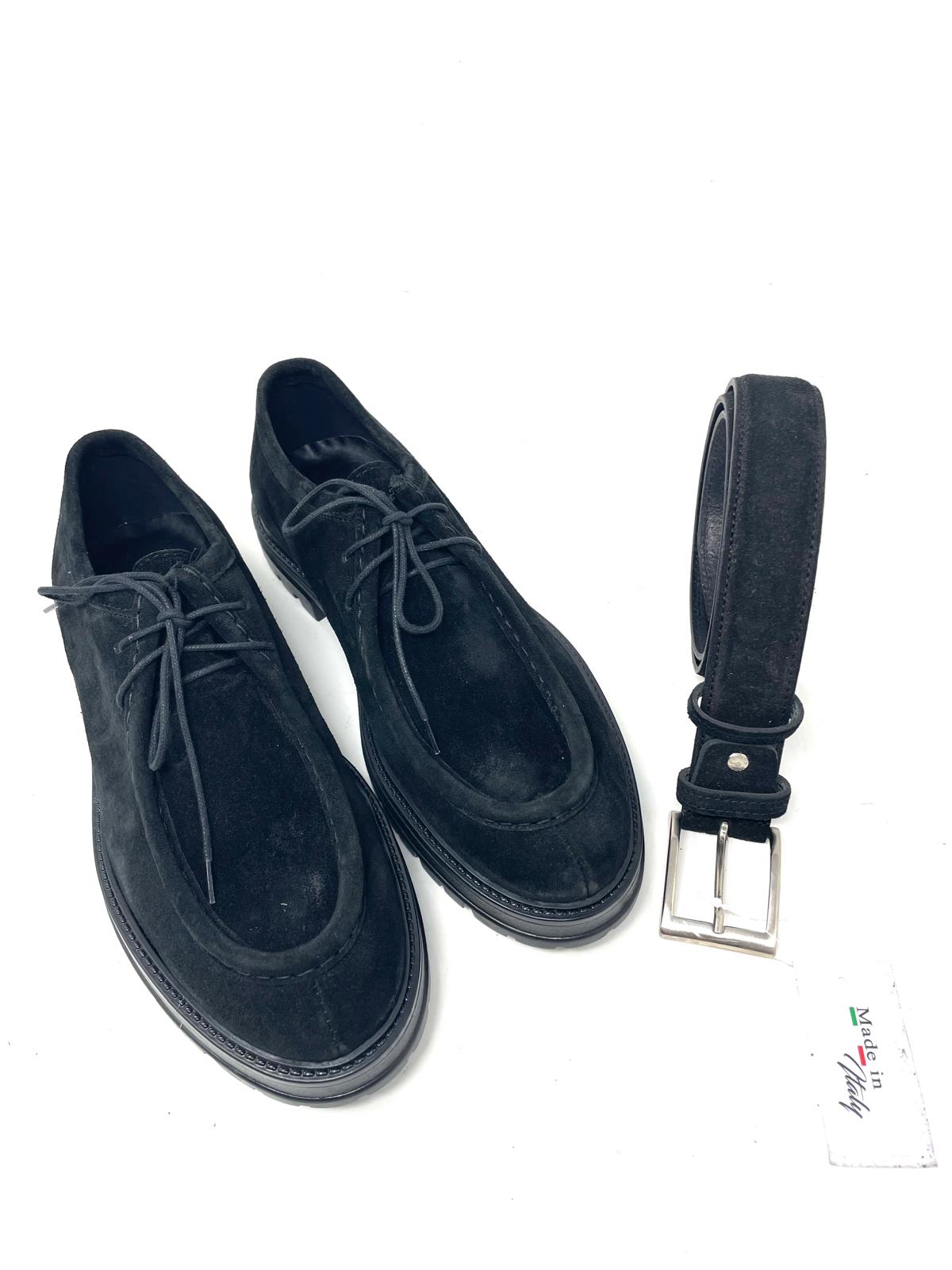 Scarpa modello ingegnere cucita a mano in vera pelle scamosciata  made in italy