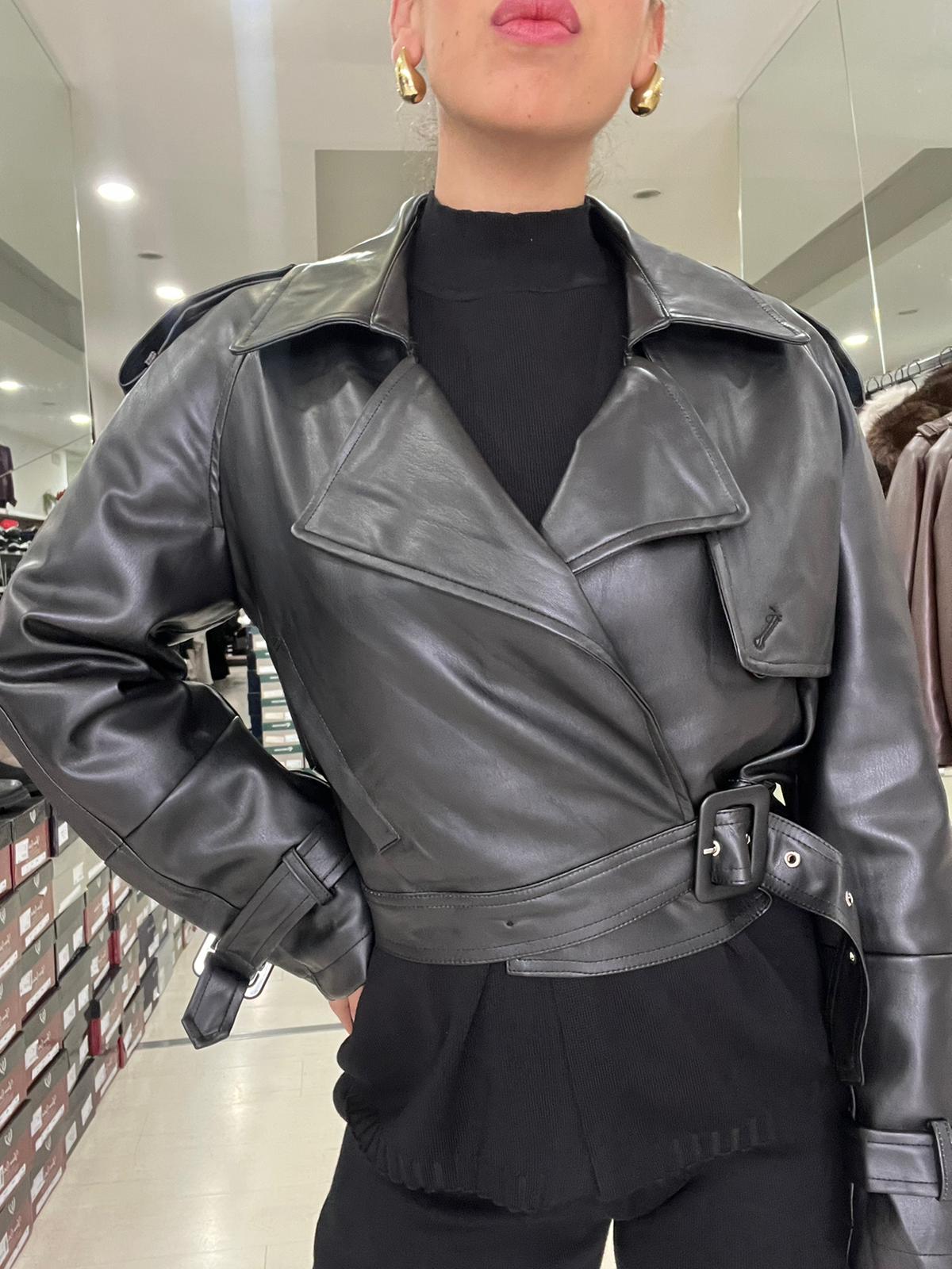 Trench chiodo donna crop over in ecopelle