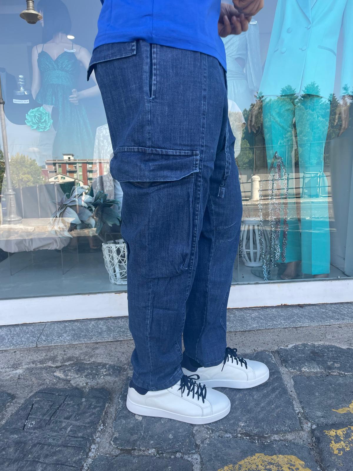 jeans laccio cargo blu denim