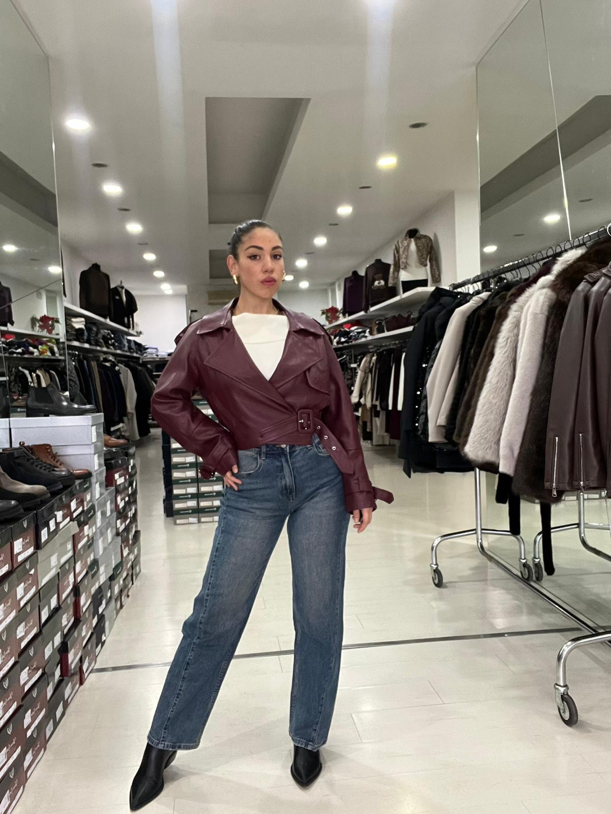 Trench chiodo donna crop over in ecopelle