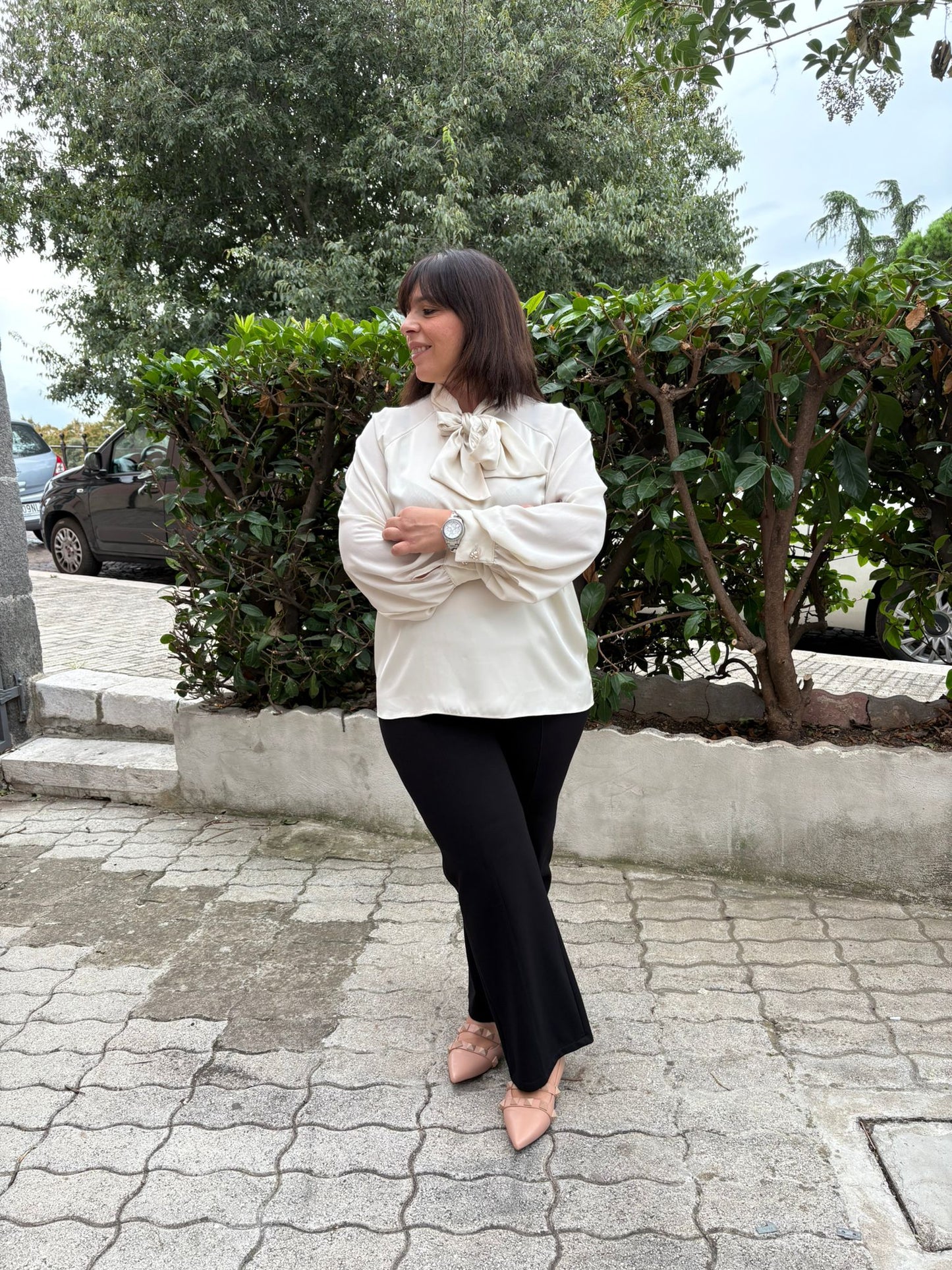 Pantalone palazzo crop a righe