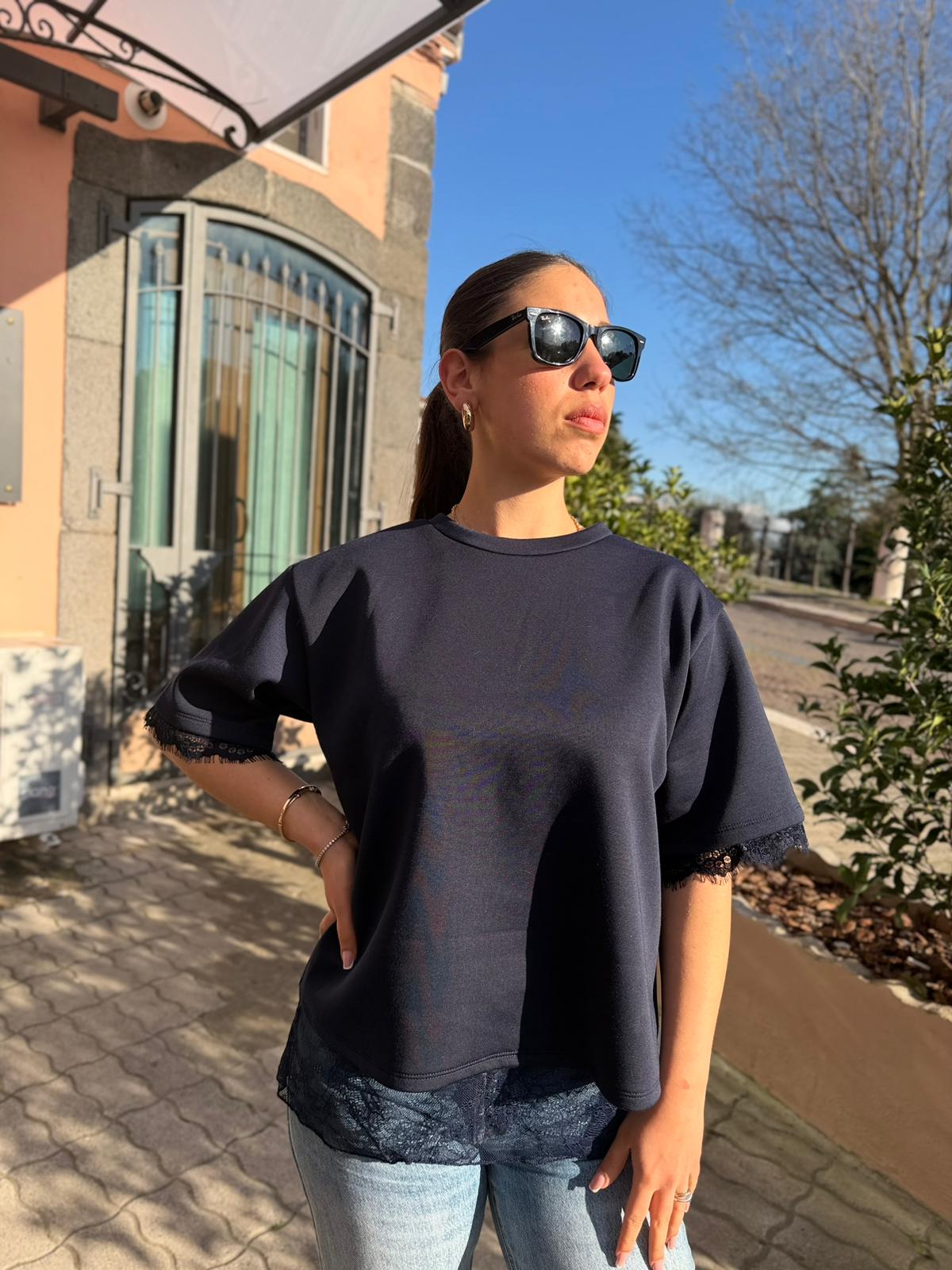 Felpa Mezza Manica con Pizzo – Donna