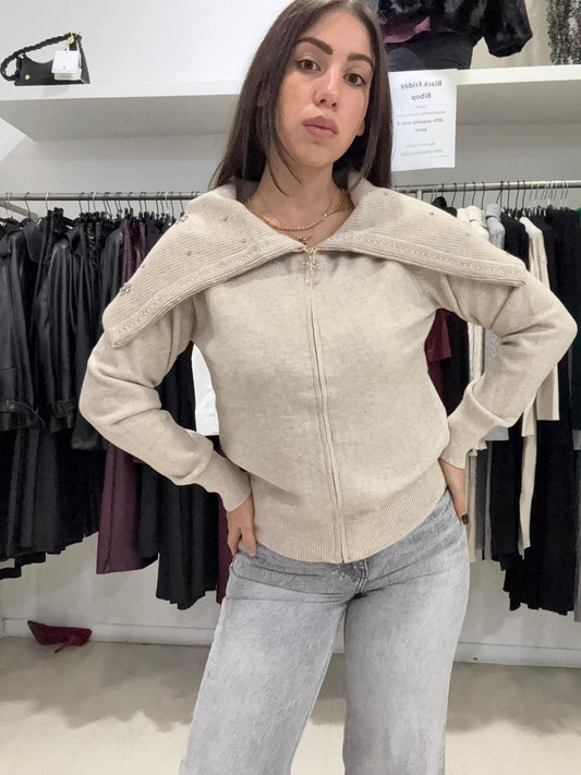 Maglia con Zip, Colletto e Strass