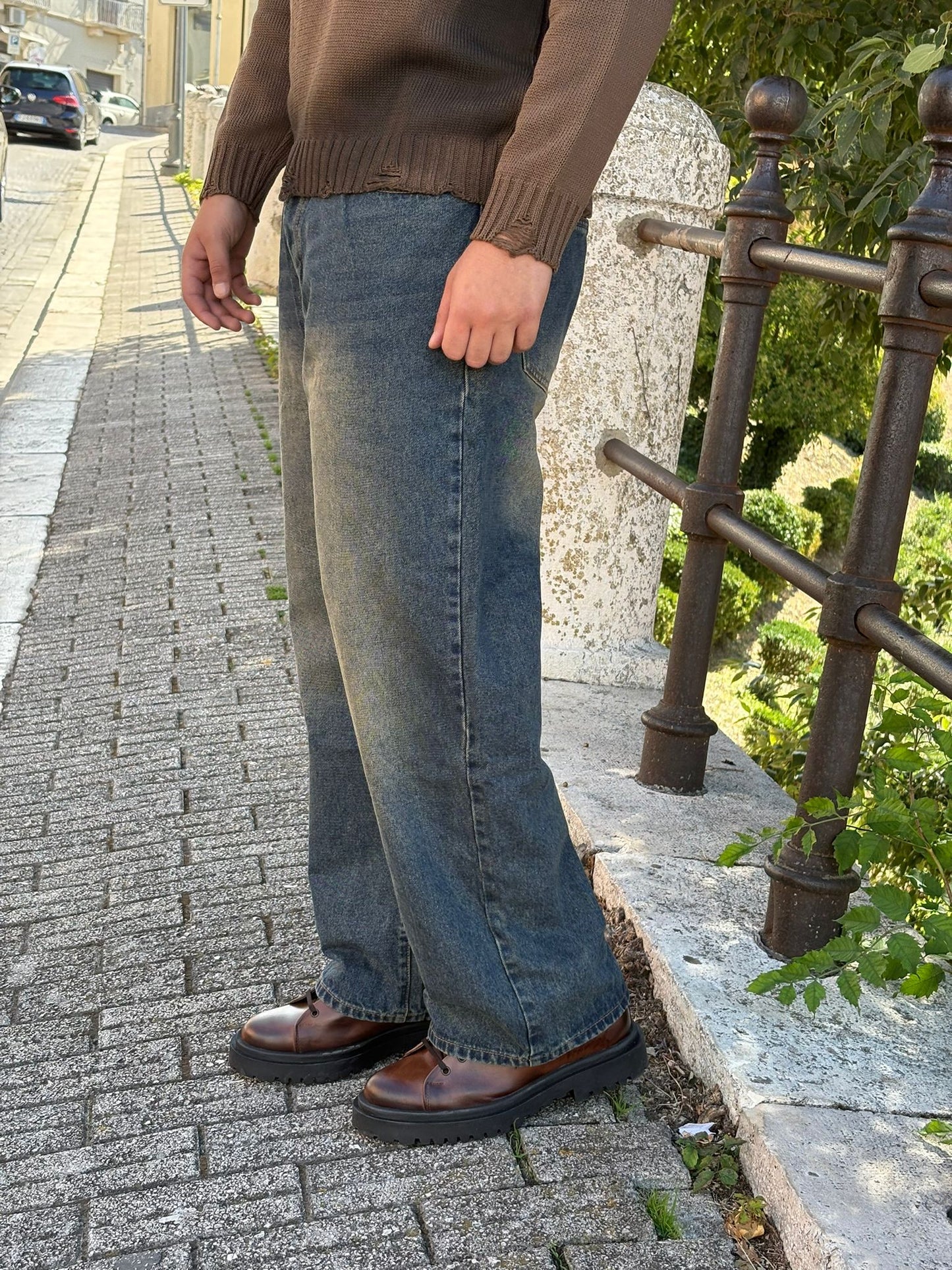 Jeans uomo baggy lavaggio al tè