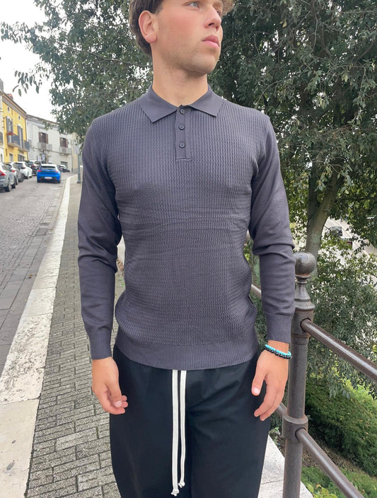 POLO UOMO MANICA LUNGA CON MICRO FANTASIA