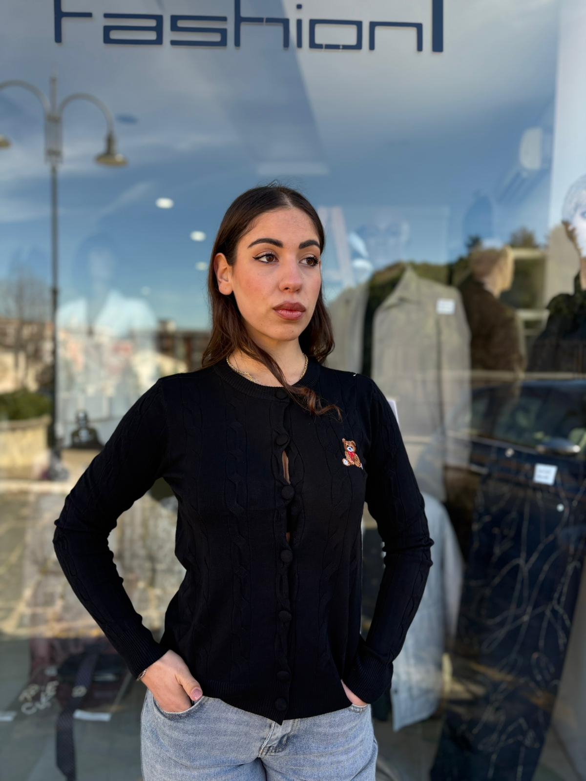 Cardigan Treccia con Orsi in Filo da Donna
