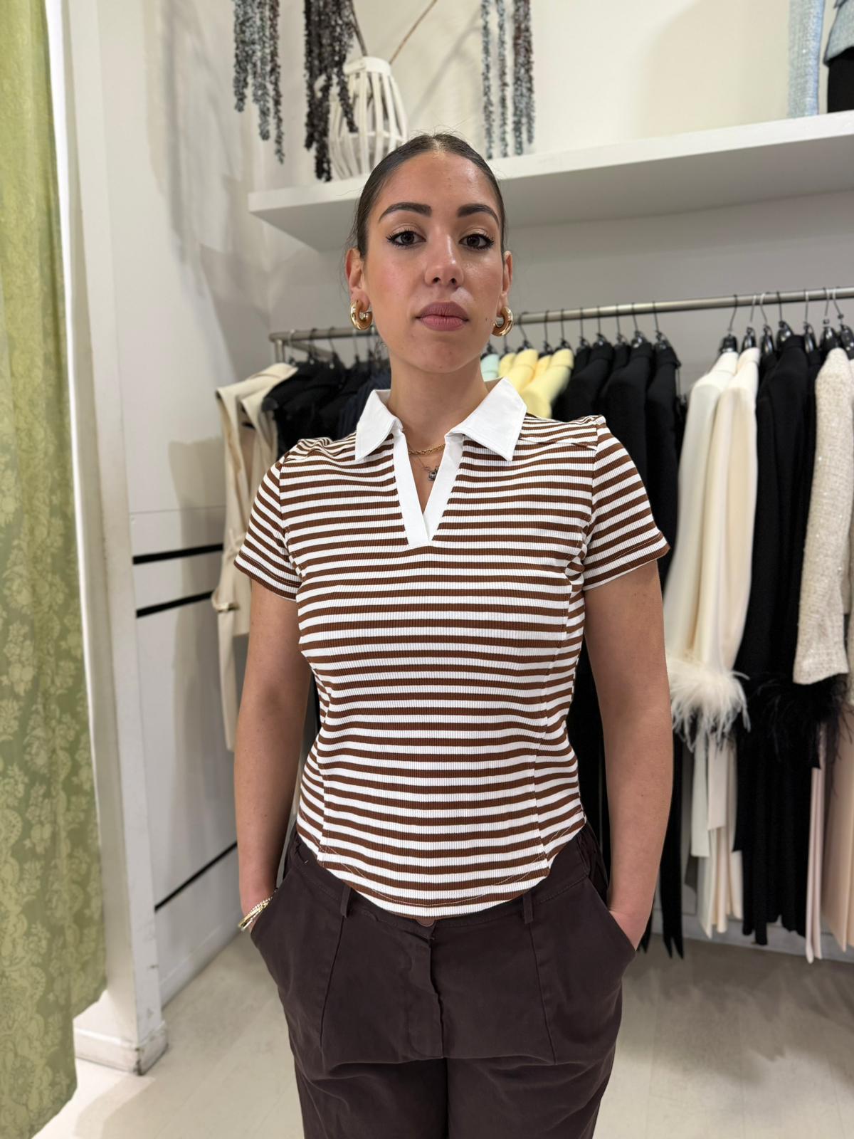 Polo a Righe Crop – Donna