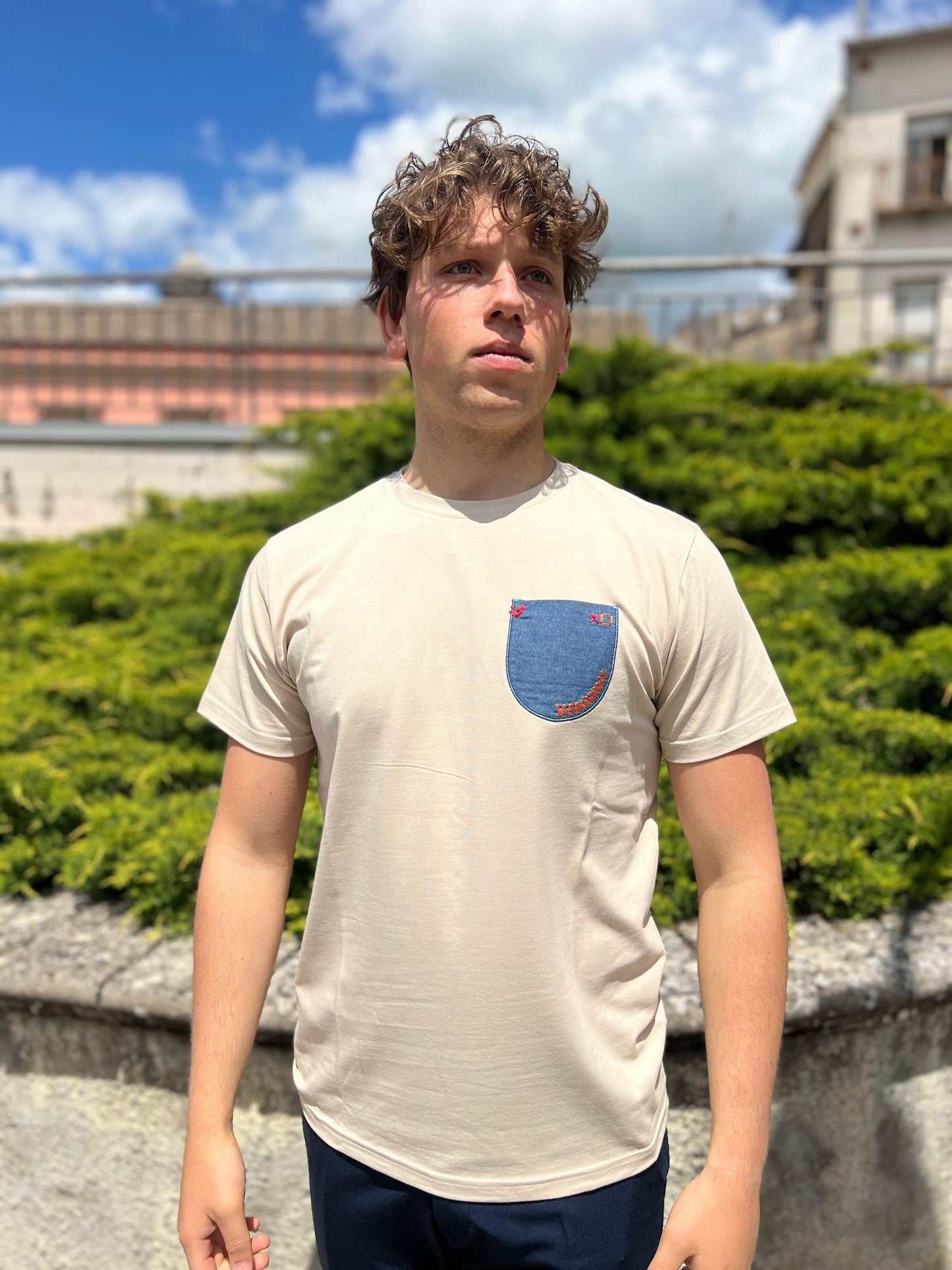 T-shirt Uomo con Taschino in Denim – Made in Italy