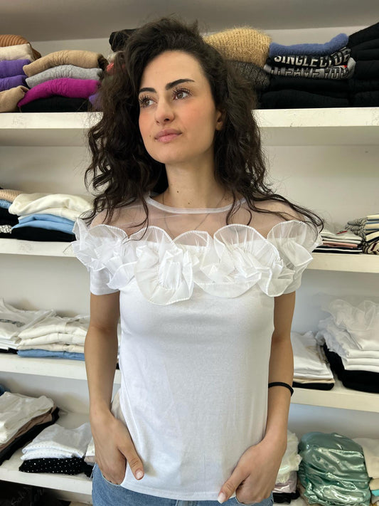 t-shirt velata con rouge